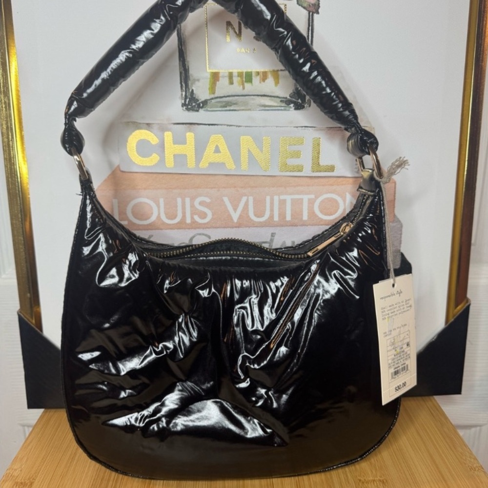NEW Puffy Glossy Black Shoulder Bag.